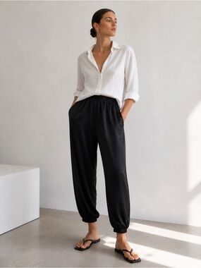 Vintage 100% Silk Jogger Pants | Black Luxe Track Pant | S/M